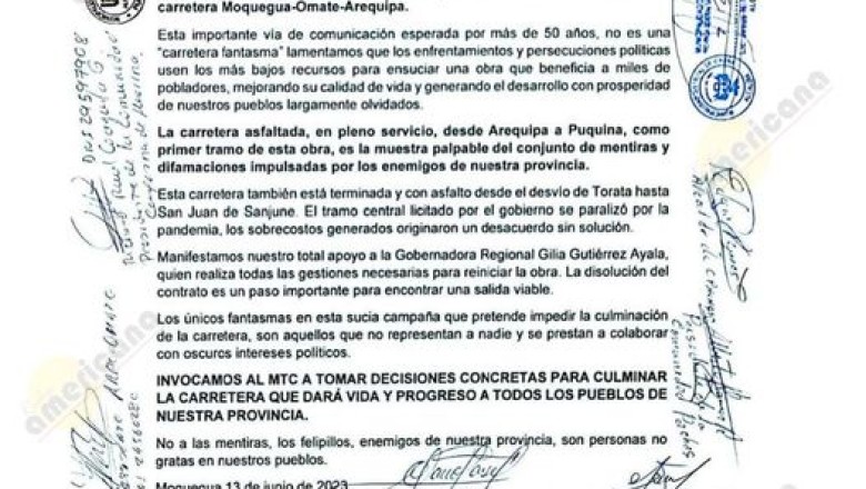 ALCALDES SE SUMAN A RESPUESTA DEL GOBIERNO REGIONAL SOBRE OBRA VIAL